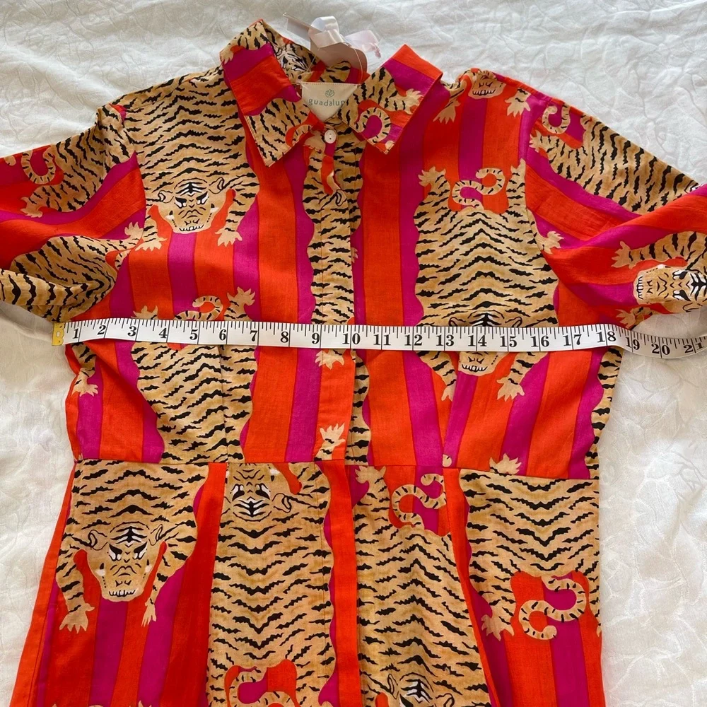 Guadalupe Luciana Tibet Tiger Stripes Hand Block Print Pure Indian Cotton Dress - Picture 11 of 16